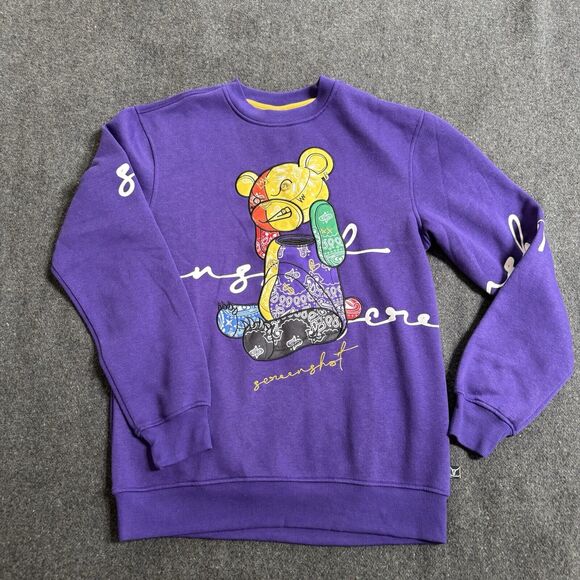 SCREENSHOT Large L Hip Hop Paisley Bear Lifting Head Off Purple Sweatshirt - Picture 1 of 8